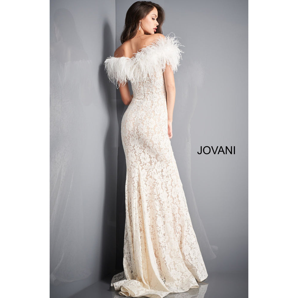 Jovani Prom Dress Jovani 06451 Ivory Lace Feather Neck Prom Gown
