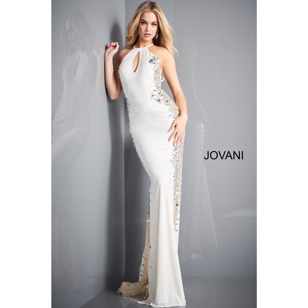 Jovani Prom Dress Jovani 1126 Off White Jersey Embellished Prom Dress