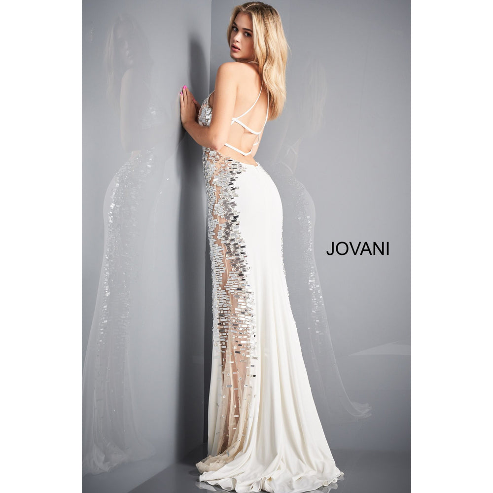 Jovani Prom Dress Jovani 1126 Off White Jersey Embellished Prom Dress