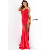 Jovani Prom Dress Jovani 2022  Red High Slit Couture Prom Dress 07138