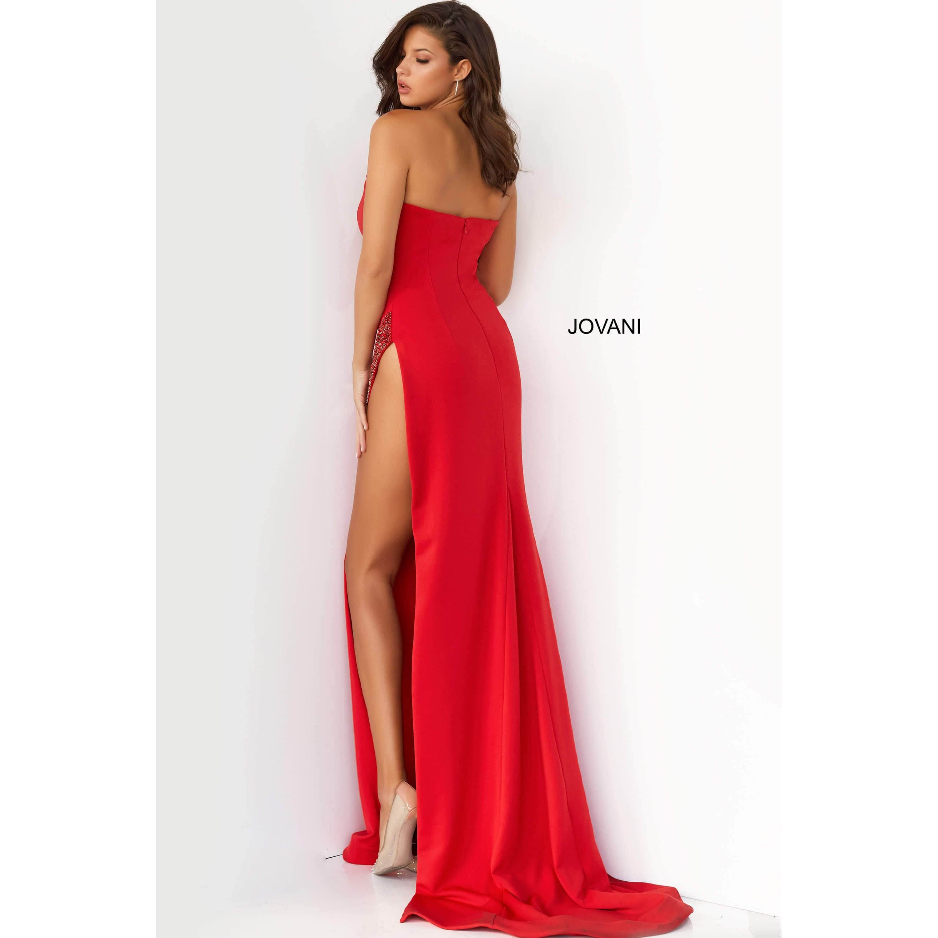 Jovani Prom Dress Jovani 2022  Red High Slit Couture Prom Dress 07138