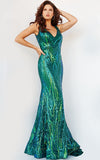Jovani Prom Dress Jovani 23007 Iridescent Green V Neck Sleeveless Prom Dress