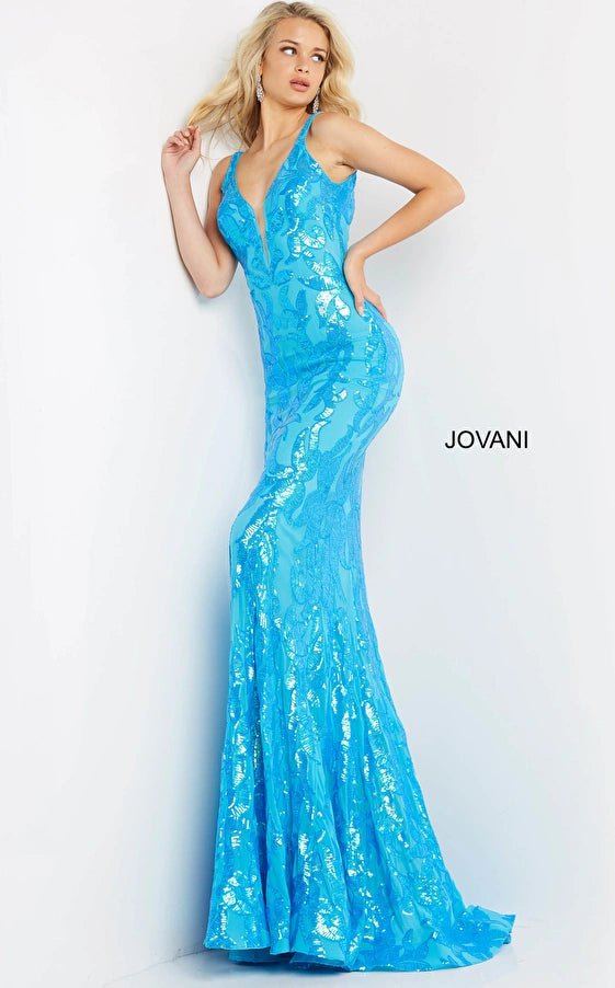 Jovani Prom Dress Jovani 3263 Plunging Neckline Fitted Prom Dress 3263