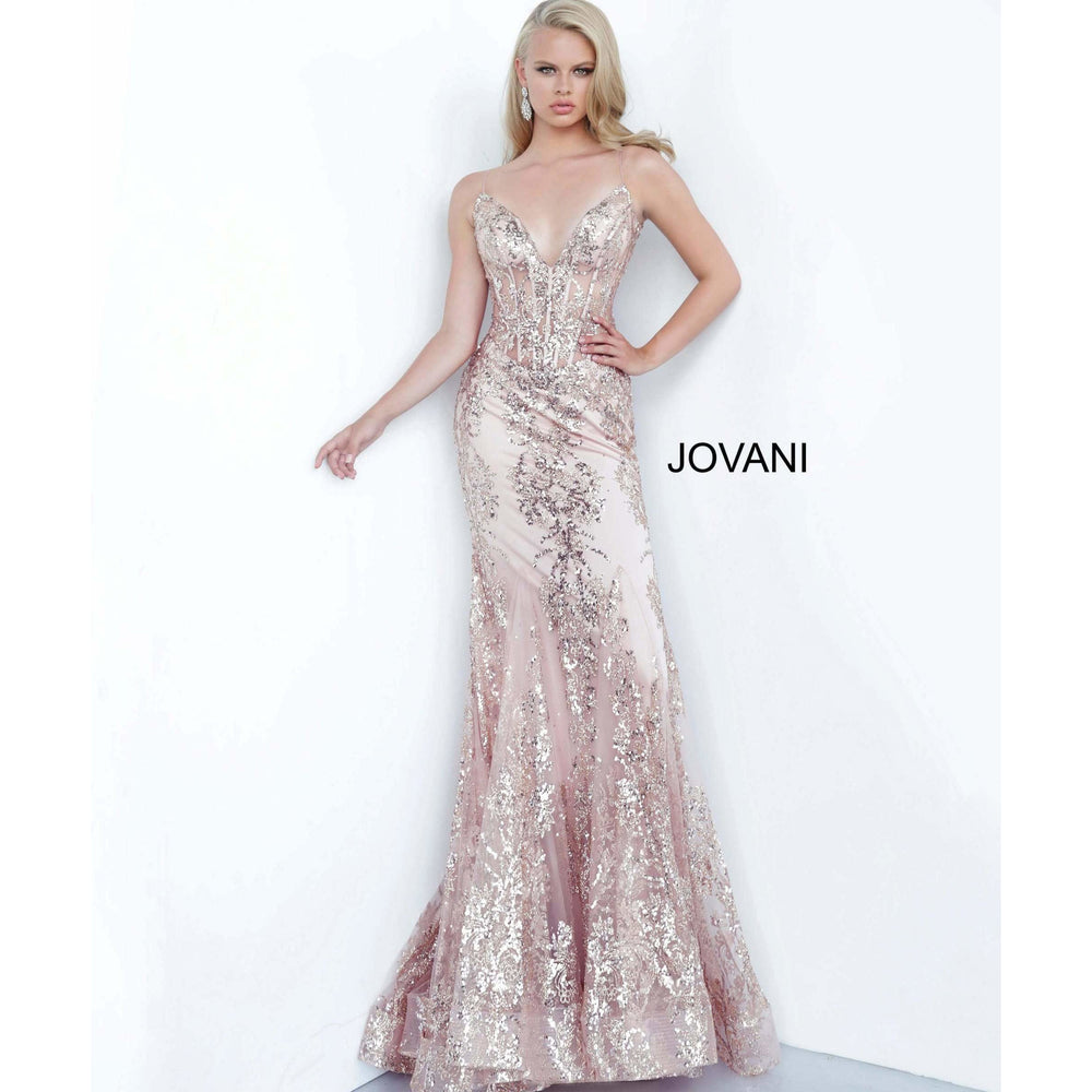 Jovani 3675  Rose Gold Corset Bodice Mermaid Prom Dress
