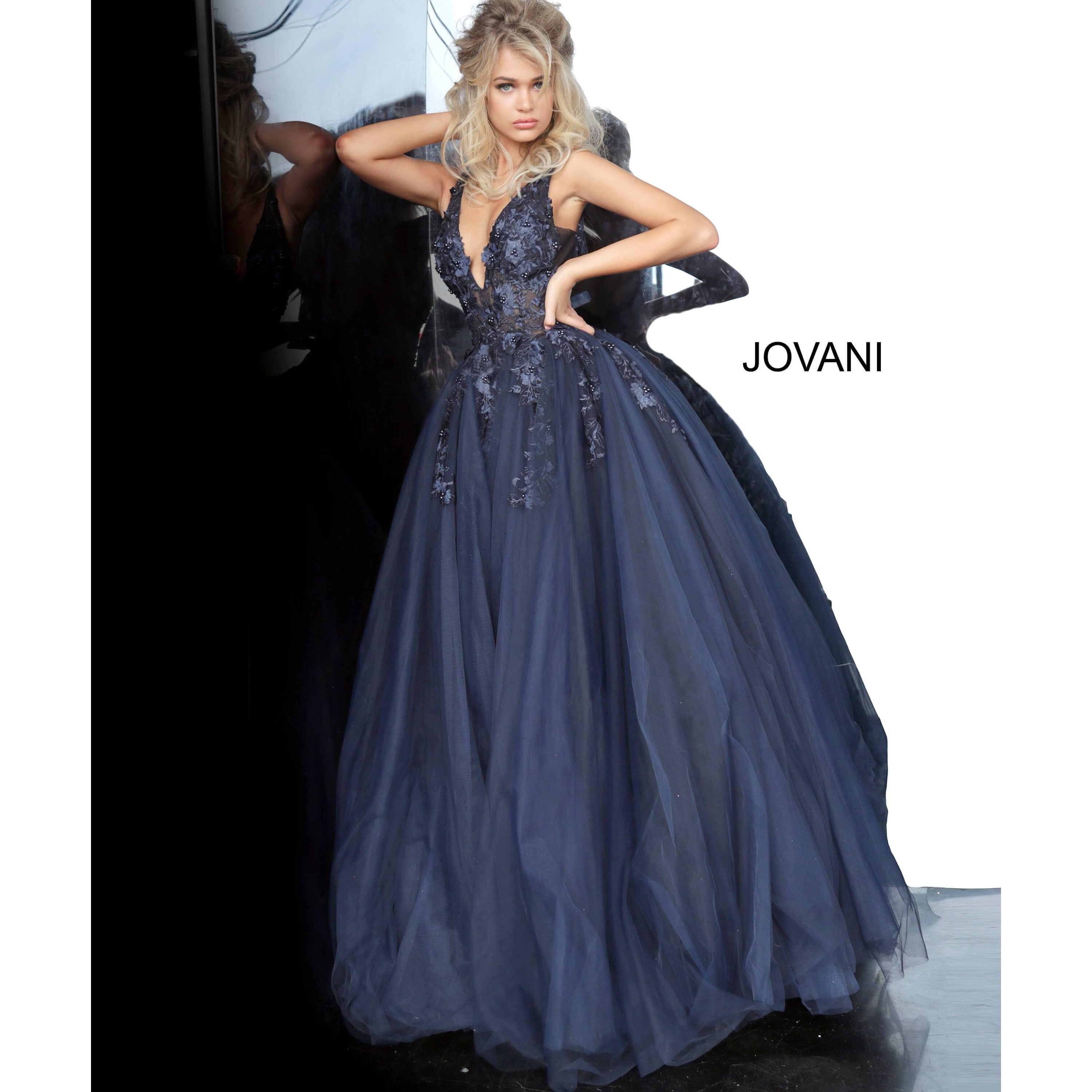 Jovani Prom Dress Jovani 55634 Floral Appliques Prom Dress 2020