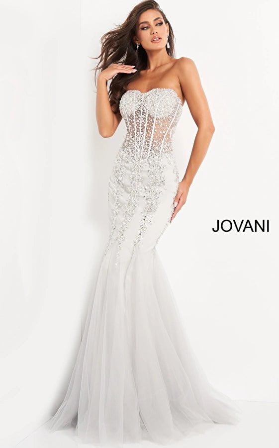 Jovani Prom Dress Jovani 5908 Embellished Strapless Prom Dress
