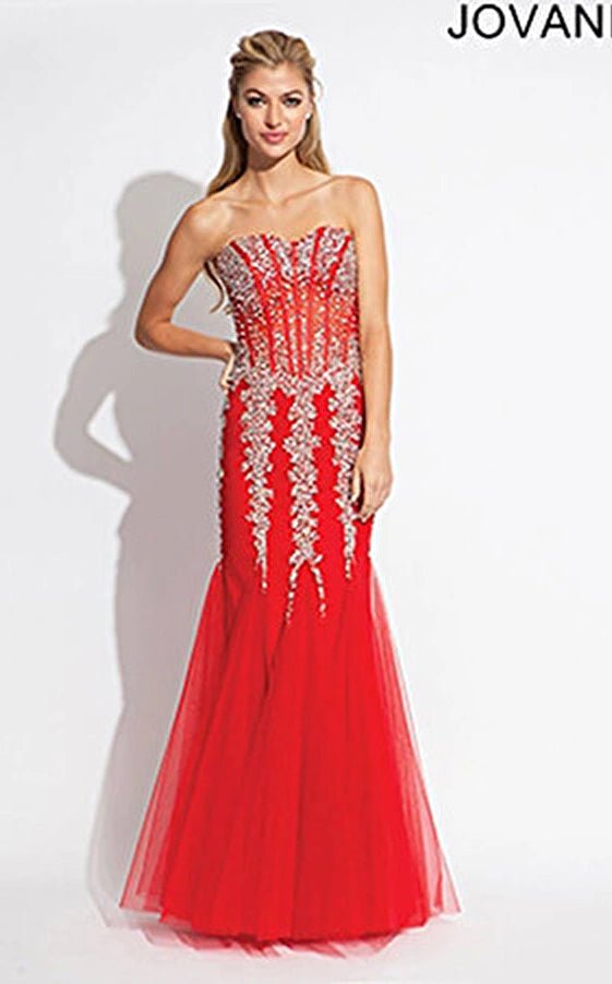 Jovani Prom Dress Jovani 5908 Embellished Strapless Prom Dress