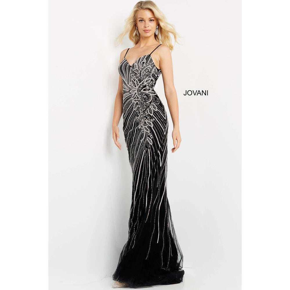 Jovani Prom Dress Jovani Black Embellished Spaghetti Strap Prom Dress 06326