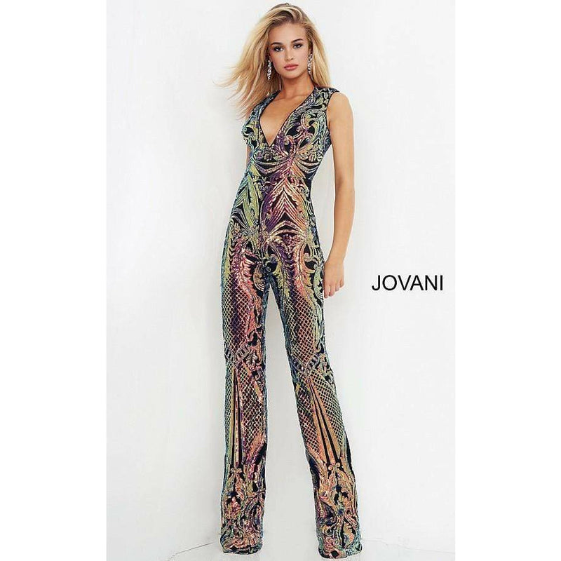 Jovani M61555 Sequin Stripe Jumpsuit - MadameBridal.com