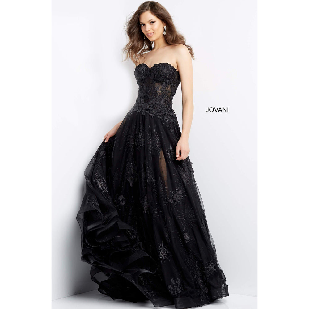 Jovani Black Strapless Corset Bodice Prom Gown 07304