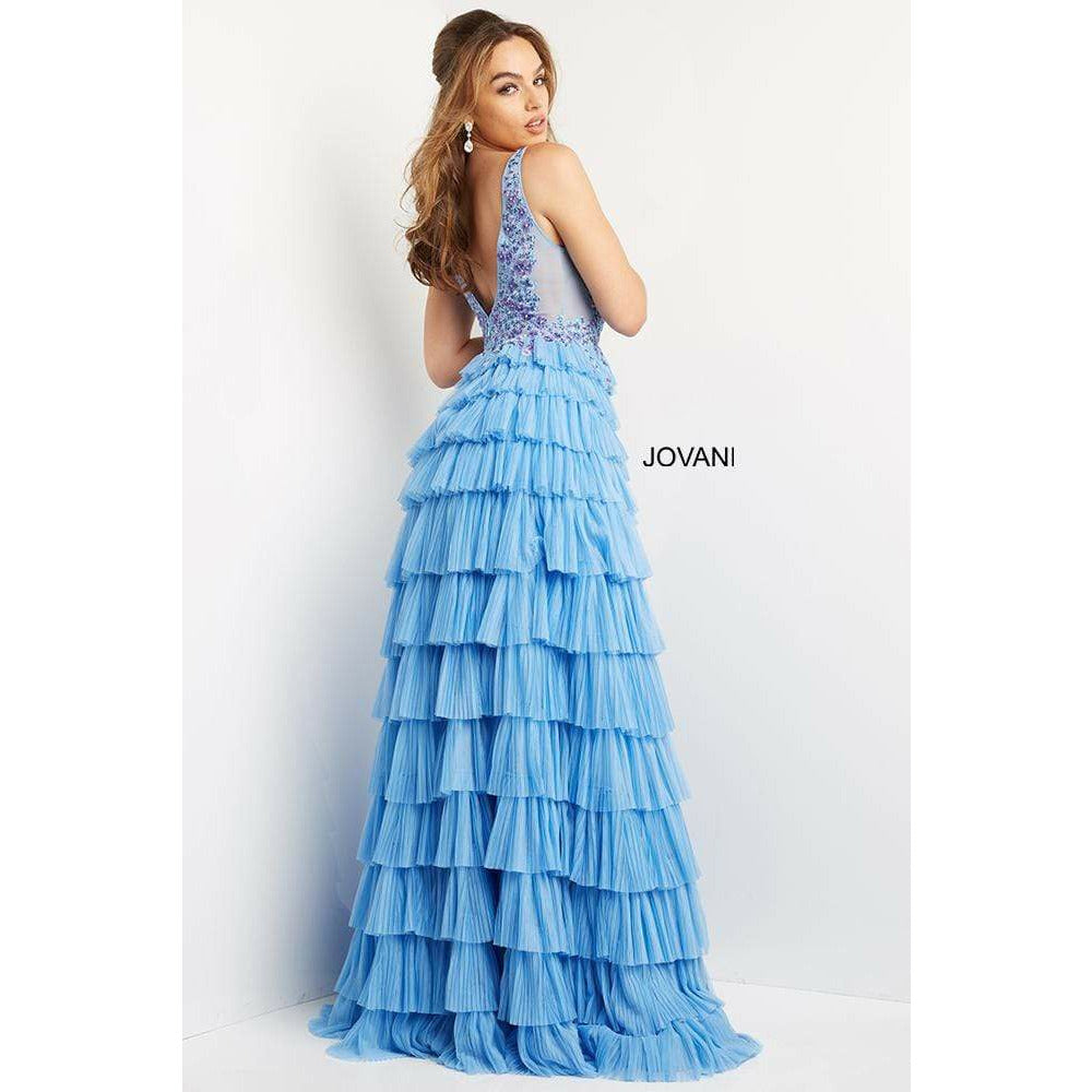 Jovani Prom Dress Jovani Blue Lace Applique Bodice Prom Gown 08237