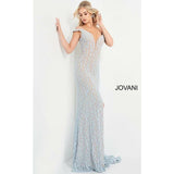Jovani Prom Dress Jovani Blue Off the Shoulder Lace Prom Dress 06096