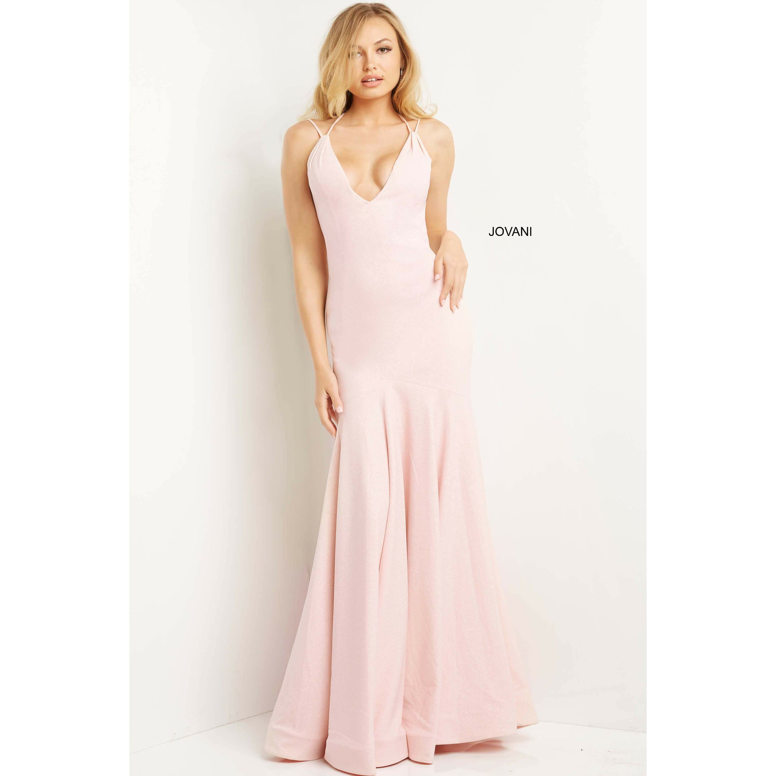 Jovani Prom Dress Jovani Blush Backless V Neck Prom Dress 08469