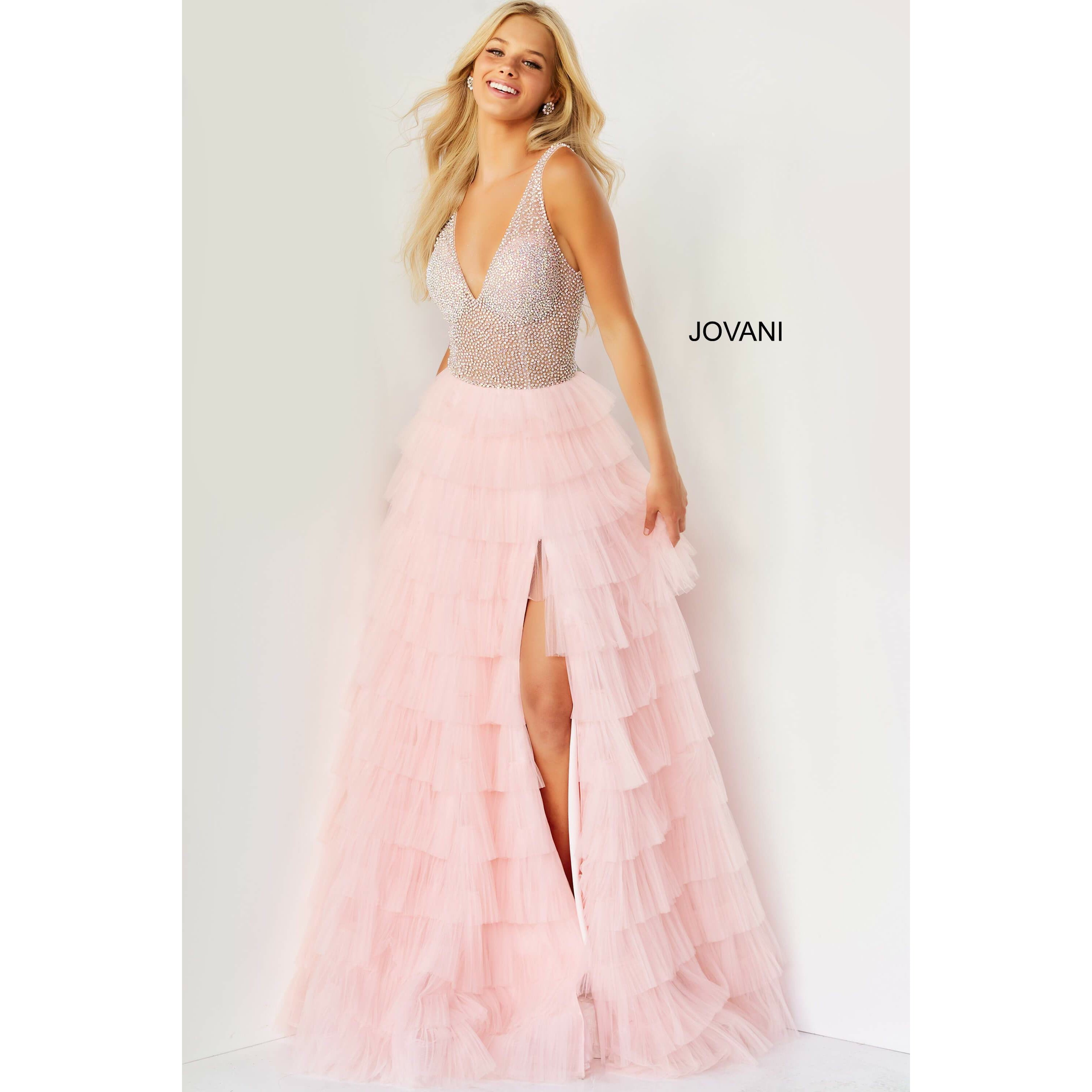 Jovani Prom Dress Jovani Blush Embellished Bodice Tulle Prom Ballgown 07235