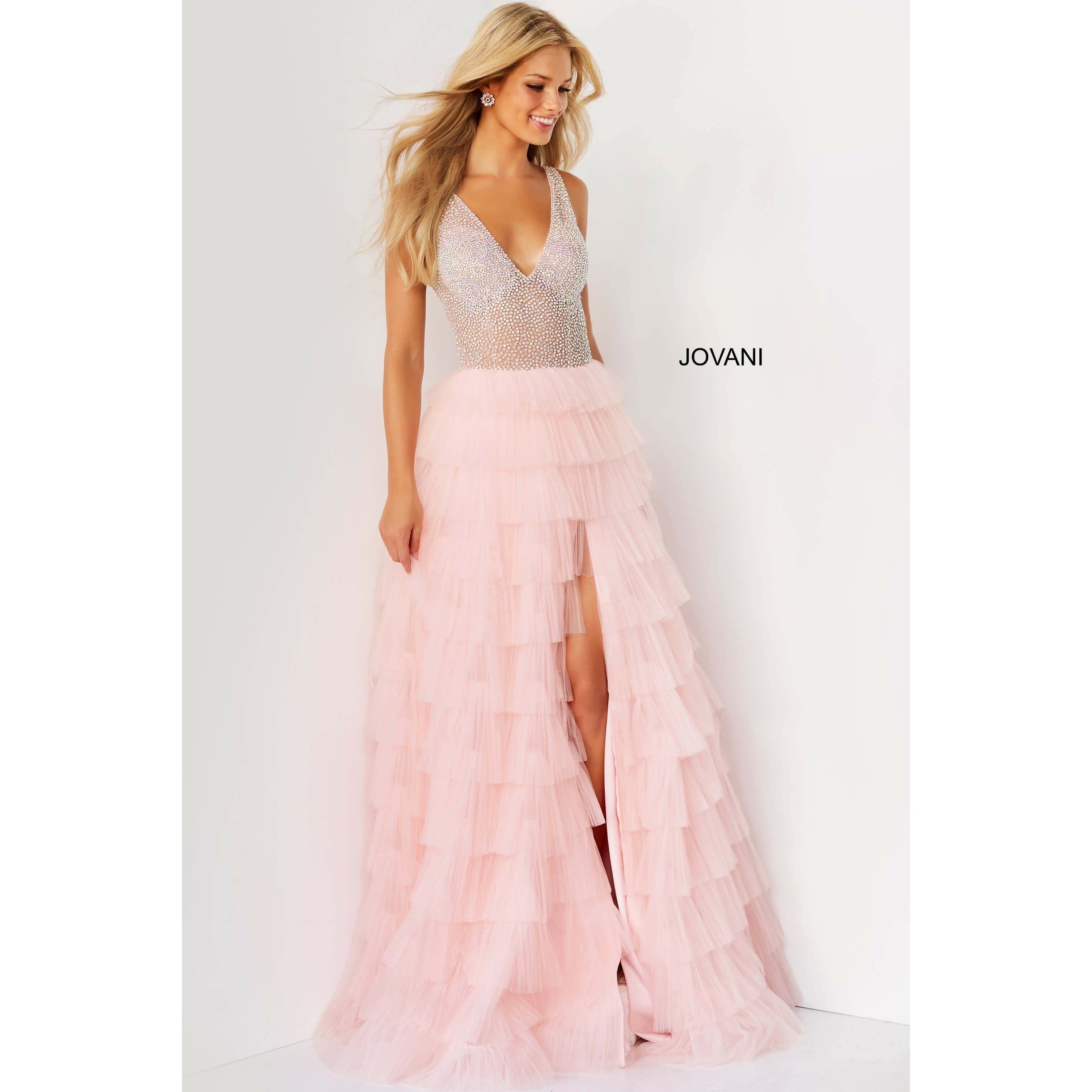 Jovani Prom Dress Jovani Blush Embellished Bodice Tulle Prom Ballgown 07235