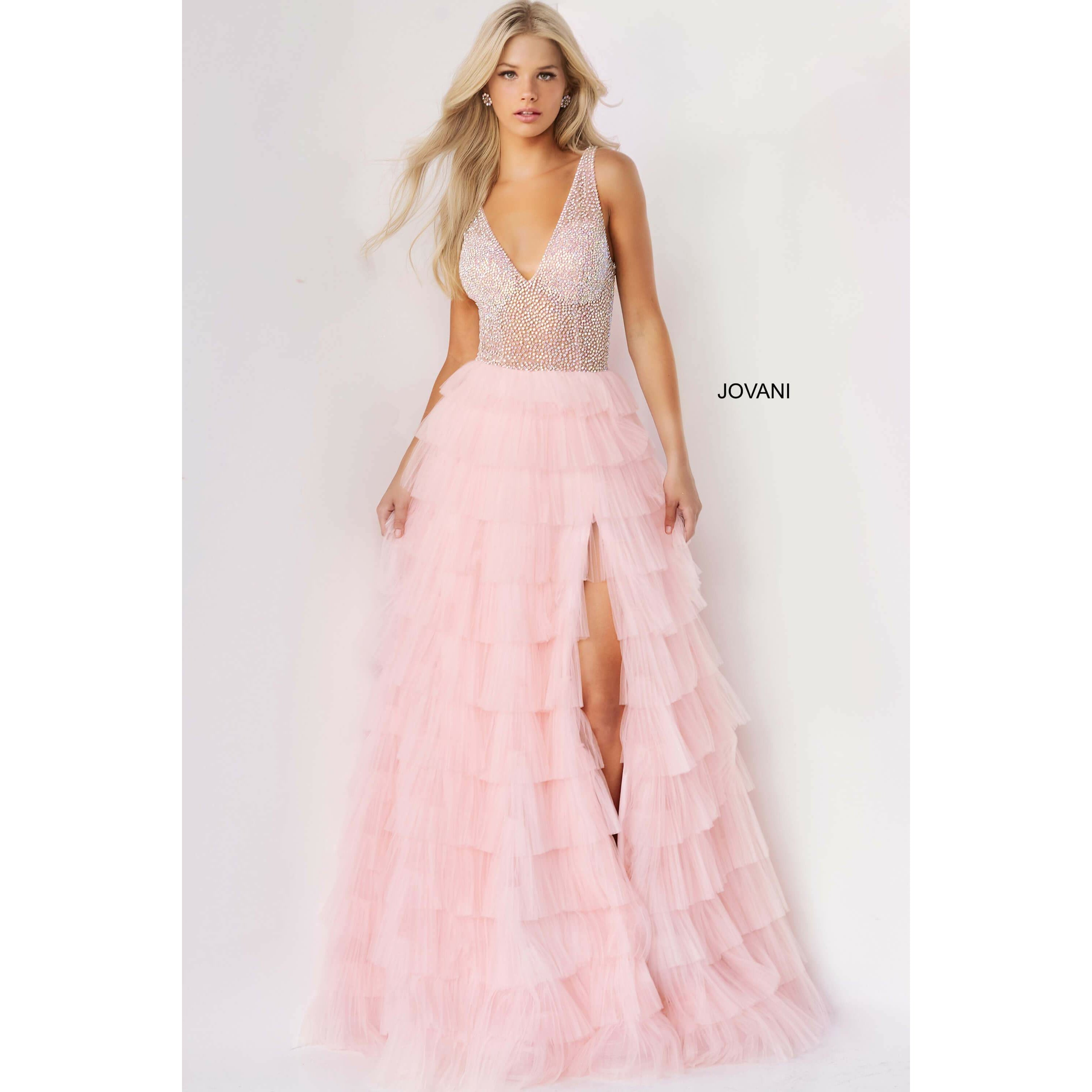 Jovani Prom Dress Jovani Blush Embellished Bodice Tulle Prom Ballgown 07235