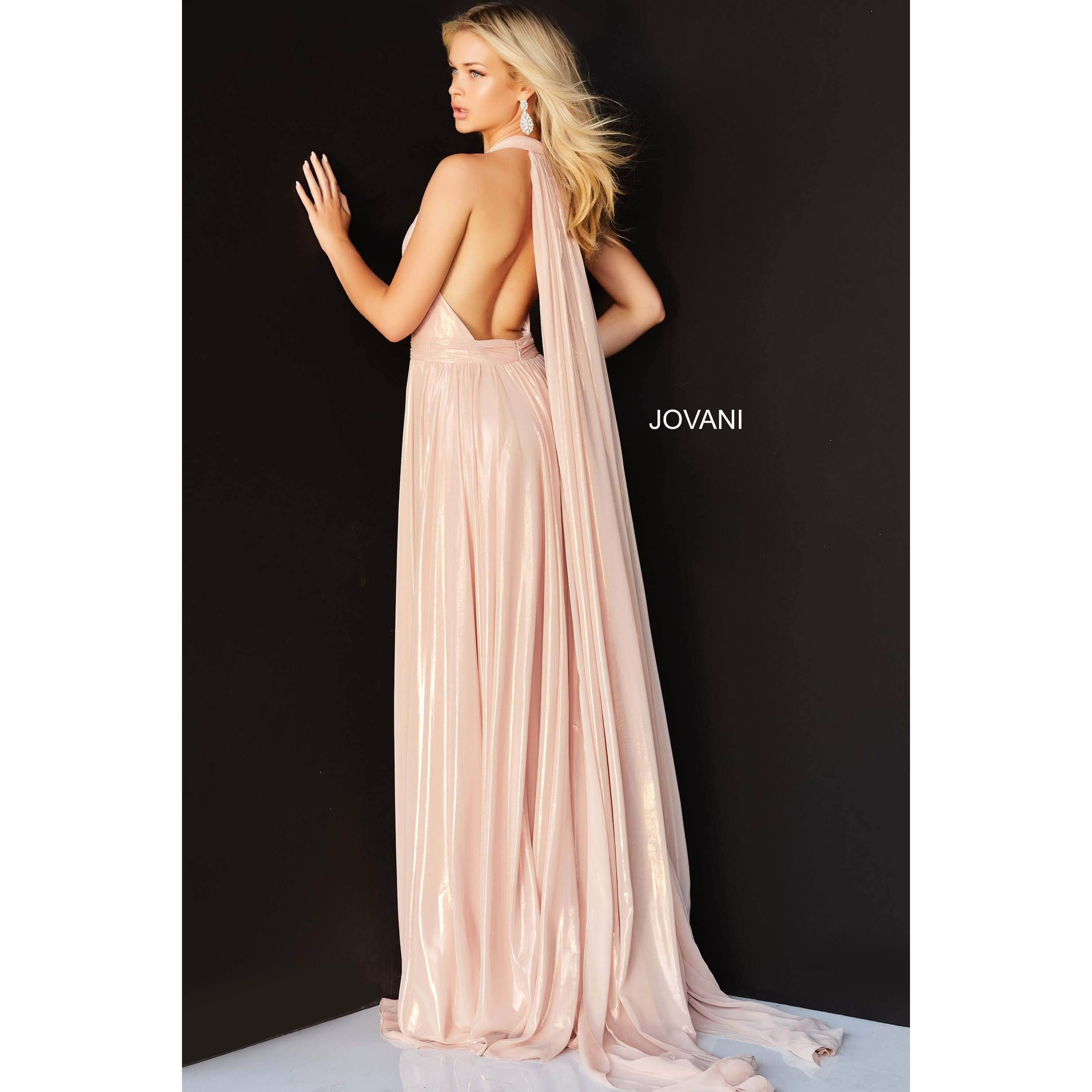 Jovani Prom Dress Jovani Blush Halter Neckline Maxi Prom Dress 07247