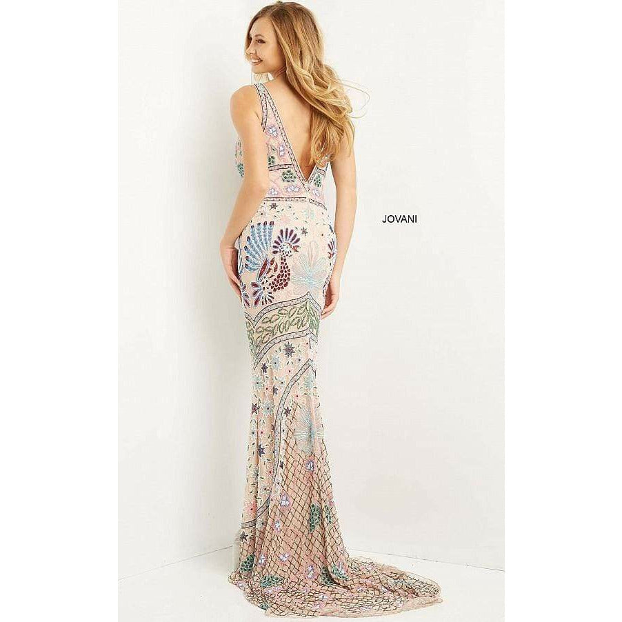 Jovani Prom Dress Jovani Blush Multi Sheath Embellished Prom Dress 08446