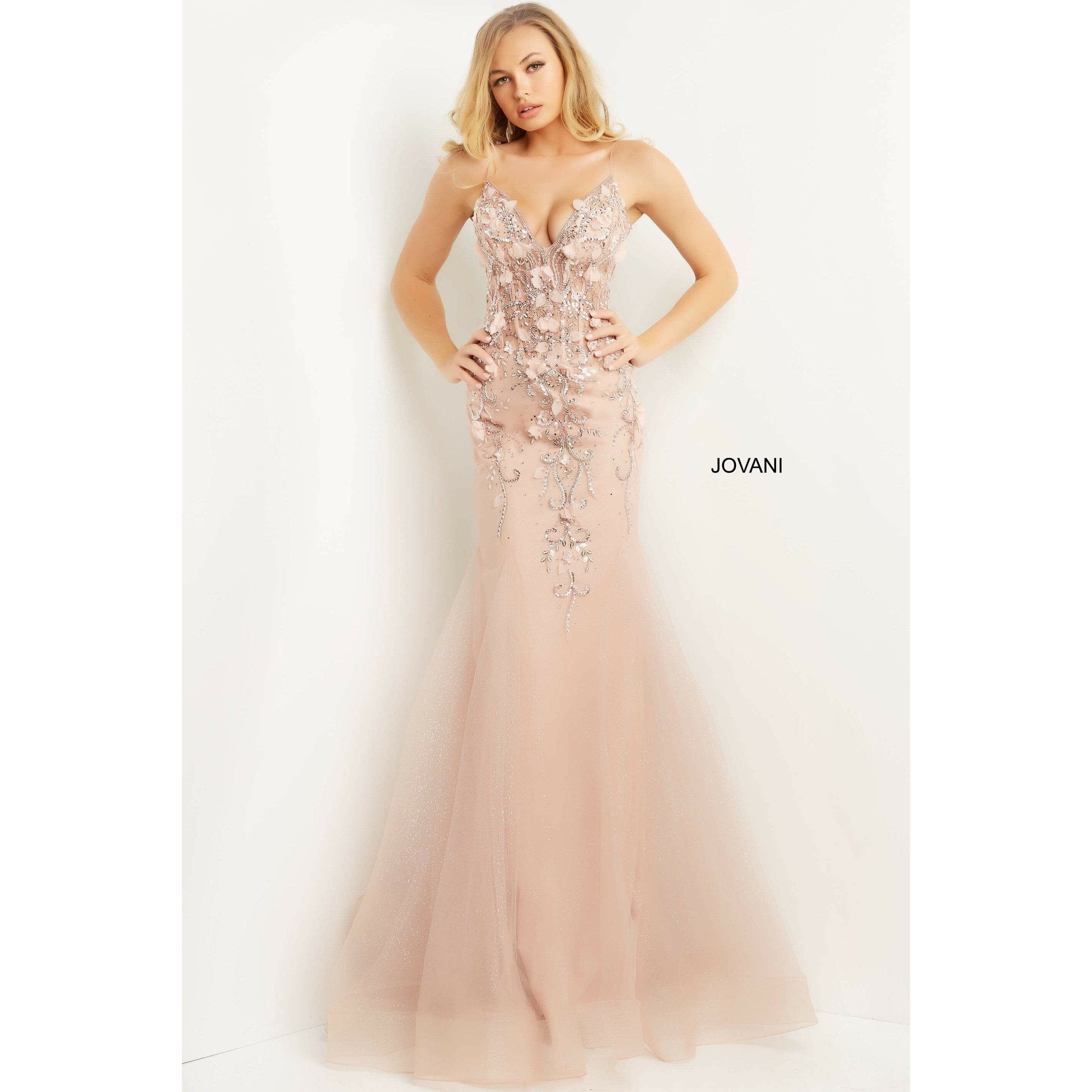Jovani 26084 Long Prom Dress Fitted Corset Sleeveless Beaded Mesh Slit  Formal Pageant Gown