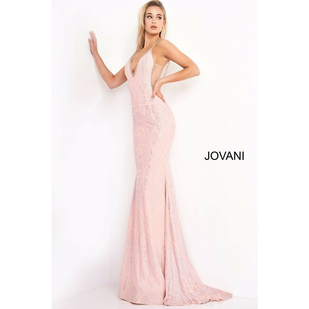 Jovani Prom Dress Jovani Blush Plunging Neckline Fitted Prom Dress 68539