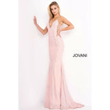 Jovani Prom Dress Jovani Blush Plunging Neckline Fitted Prom Dress 68539
