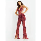 Jovani Prom Dress Jovani Burgundy Beaded Illusion Bodice Evening Jumpsuit 04402