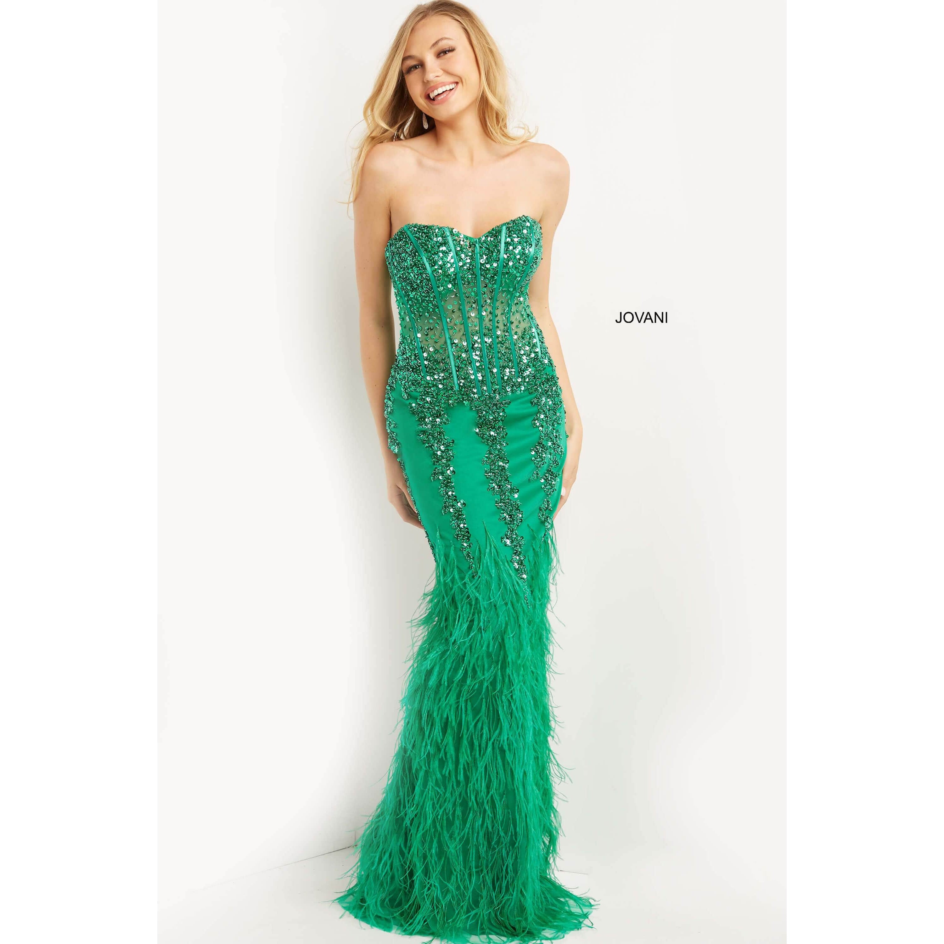 Jovani Prom Dress Jovani Emerald Embellished Sweetheart Neck Prom Dress 08142