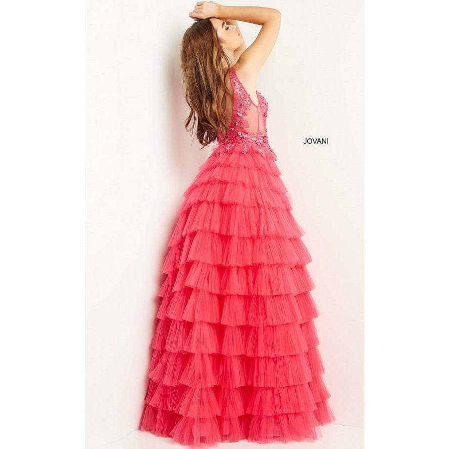 Jovani Prom Dress Jovani Fuchsia Floral Bodice Prom Ballgown 08238