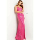 Jovani Prom Dress Jovani Fuchsia One Shoulder High Slit Prom Dress 09105