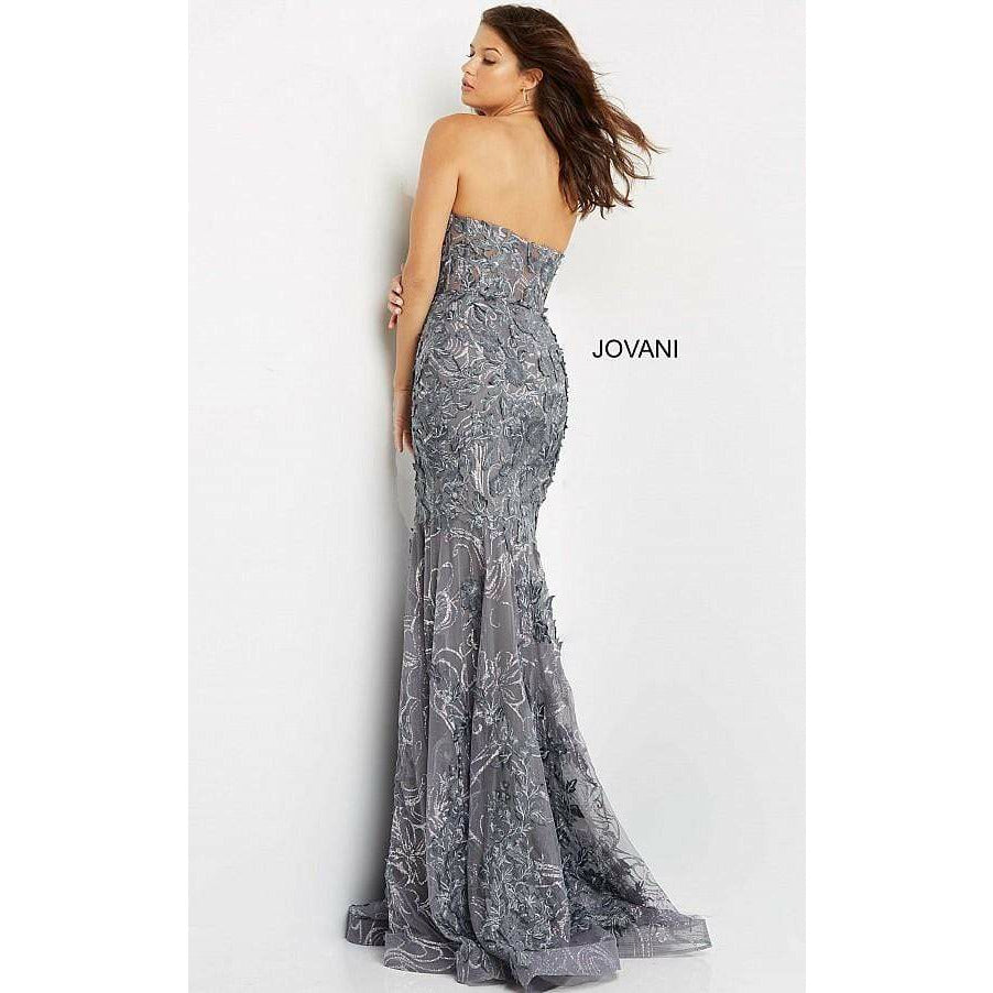 Jovani Prom Dress Jovani Gunmetal Strapless Mermaid Prom Dress 07935