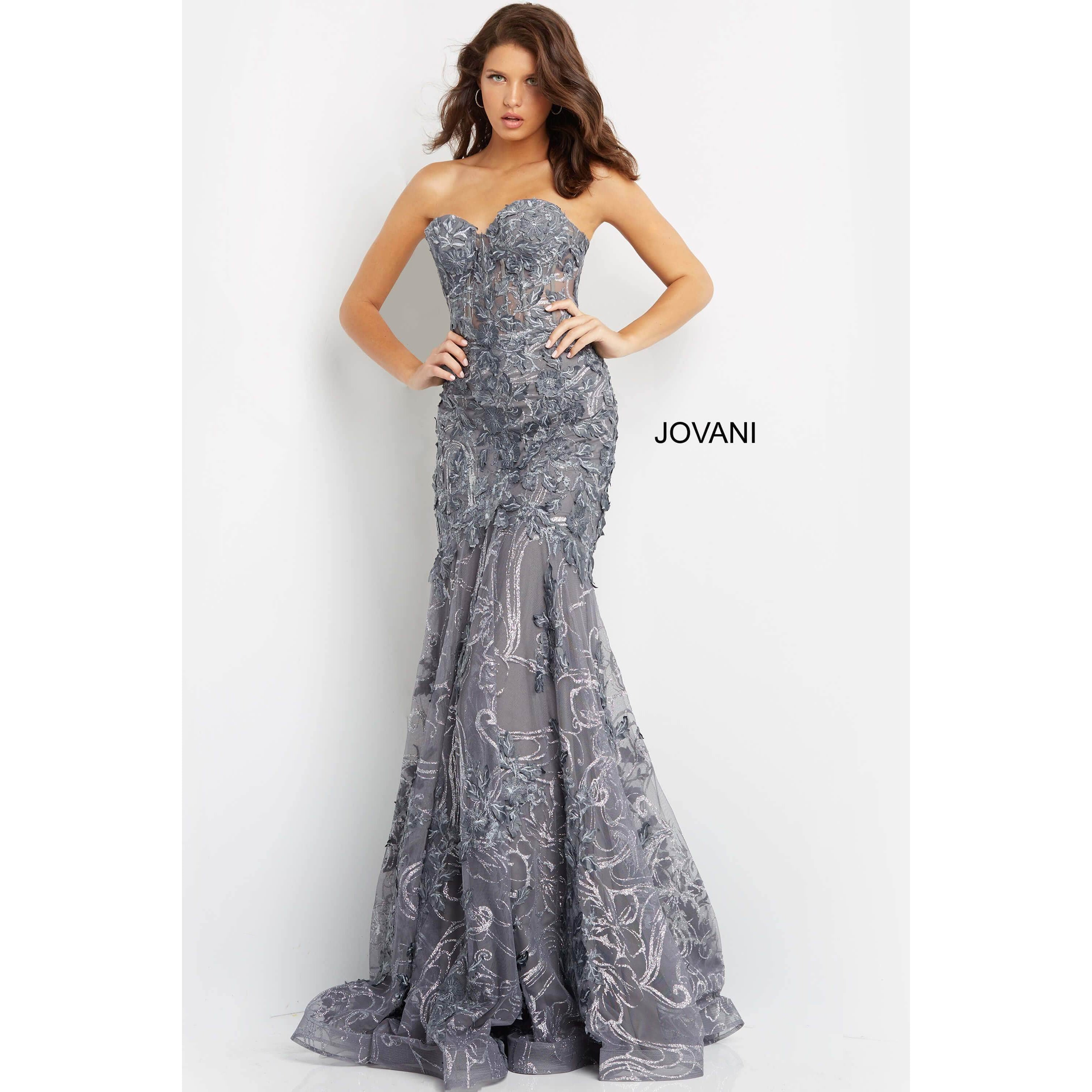 Jovani Prom Dress Jovani Gunmetal Strapless Mermaid Prom Dress 07935