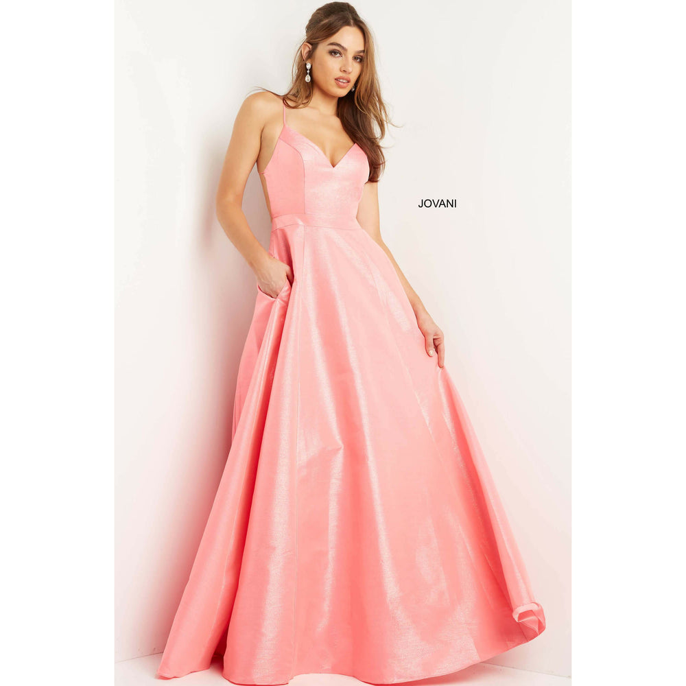 Jovani Prom Dress Jovani Hot Pink A Line Spaghetti Straps Prom Gown 08156