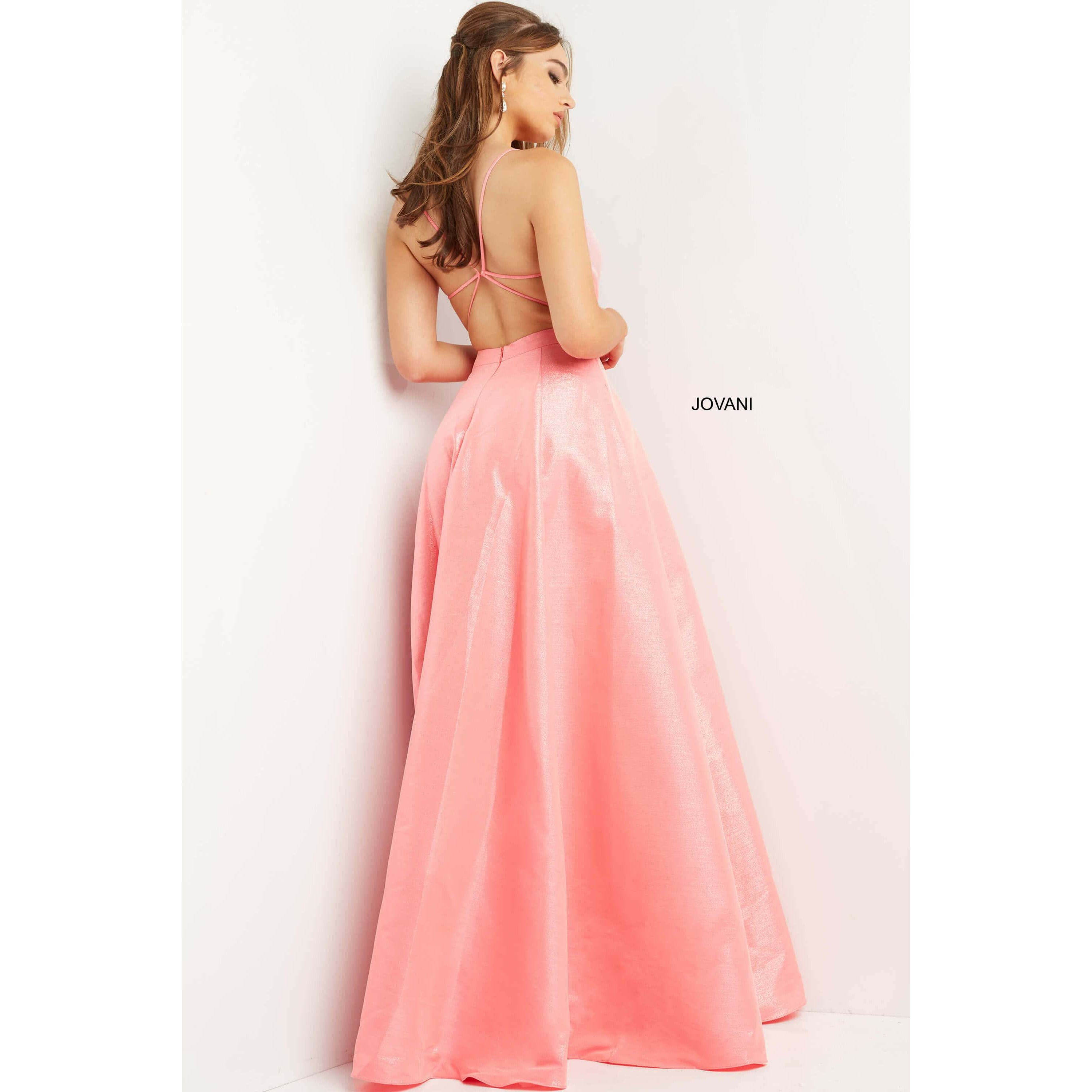 Jovani Prom Dress Jovani Hot Pink A Line Spaghetti Straps Prom Gown 08156