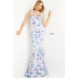 Jovani Prom Dress Jovani Ivory Purple Sequin Fitted Prom Dress 08257