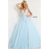 Jovani Prom Dress Jovani Light Blue Deep V Neck Floral Prom Ballgown 06808