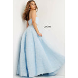 Jovani Prom Dress Jovani Light Blue Embellished Belt A Line Prom Gown 07145