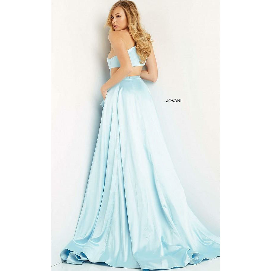 Jovani Prom Dress Jovani Light Blue Satin One Shoulder Prom Ballgown 07410