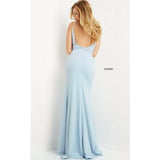 Jovani Prom Dress Jovani Light Blue V Neck High Slit Prom Dress 08466