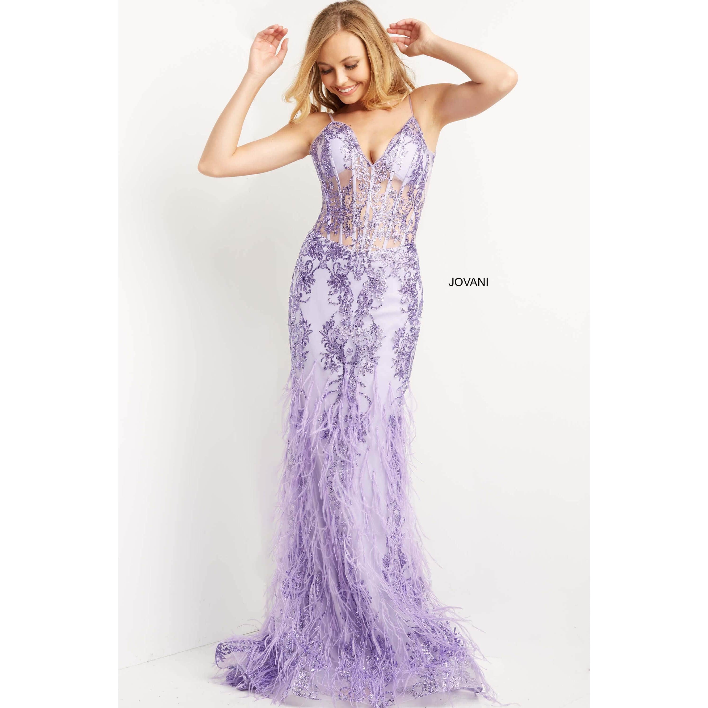 Jovani Prom Dress Jovani Lilac Corset Bodice V Neck Prom Gown 08141