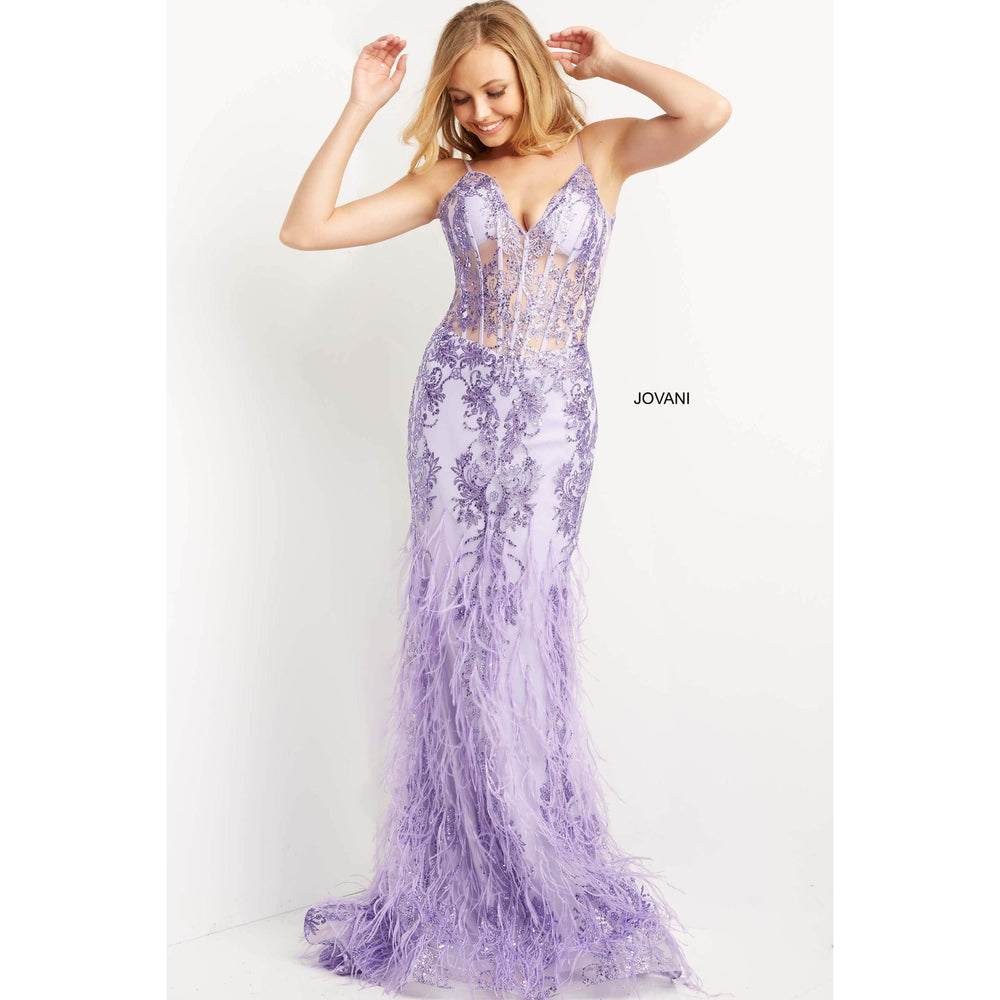 Jovani Prom Dress Jovani Lilac Corset Bodice V Neck Prom Gown 08141