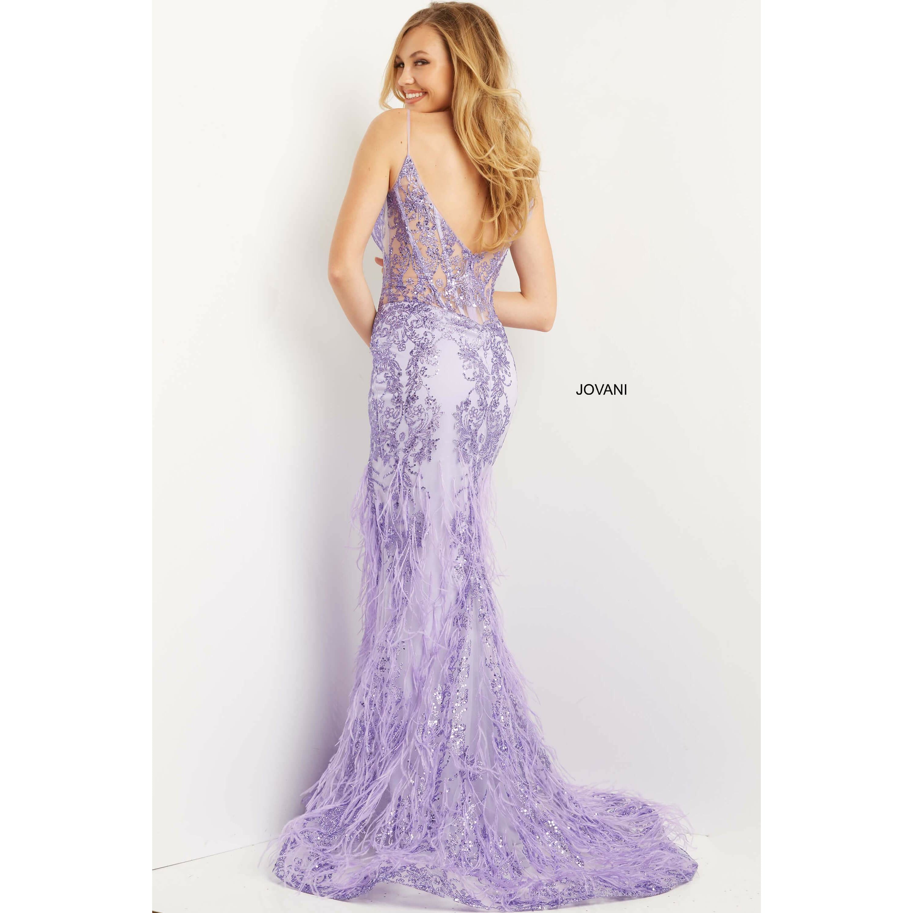 Jovani Prom Dress Jovani Lilac Corset Bodice V Neck Prom Gown 08141