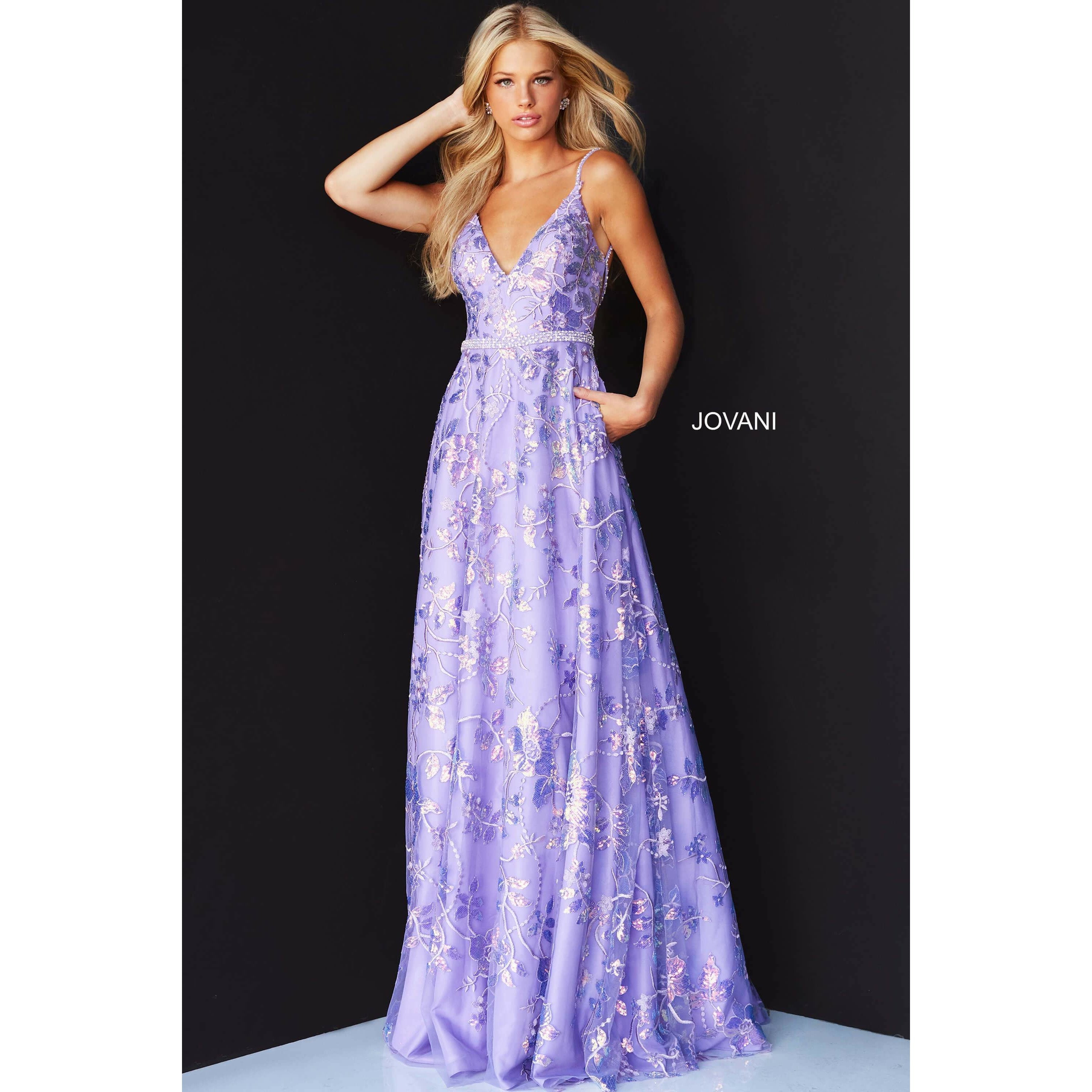 Jovani Prom Dress Jovani Lilac Embellished V Neck 2022 Prom Gown 06814