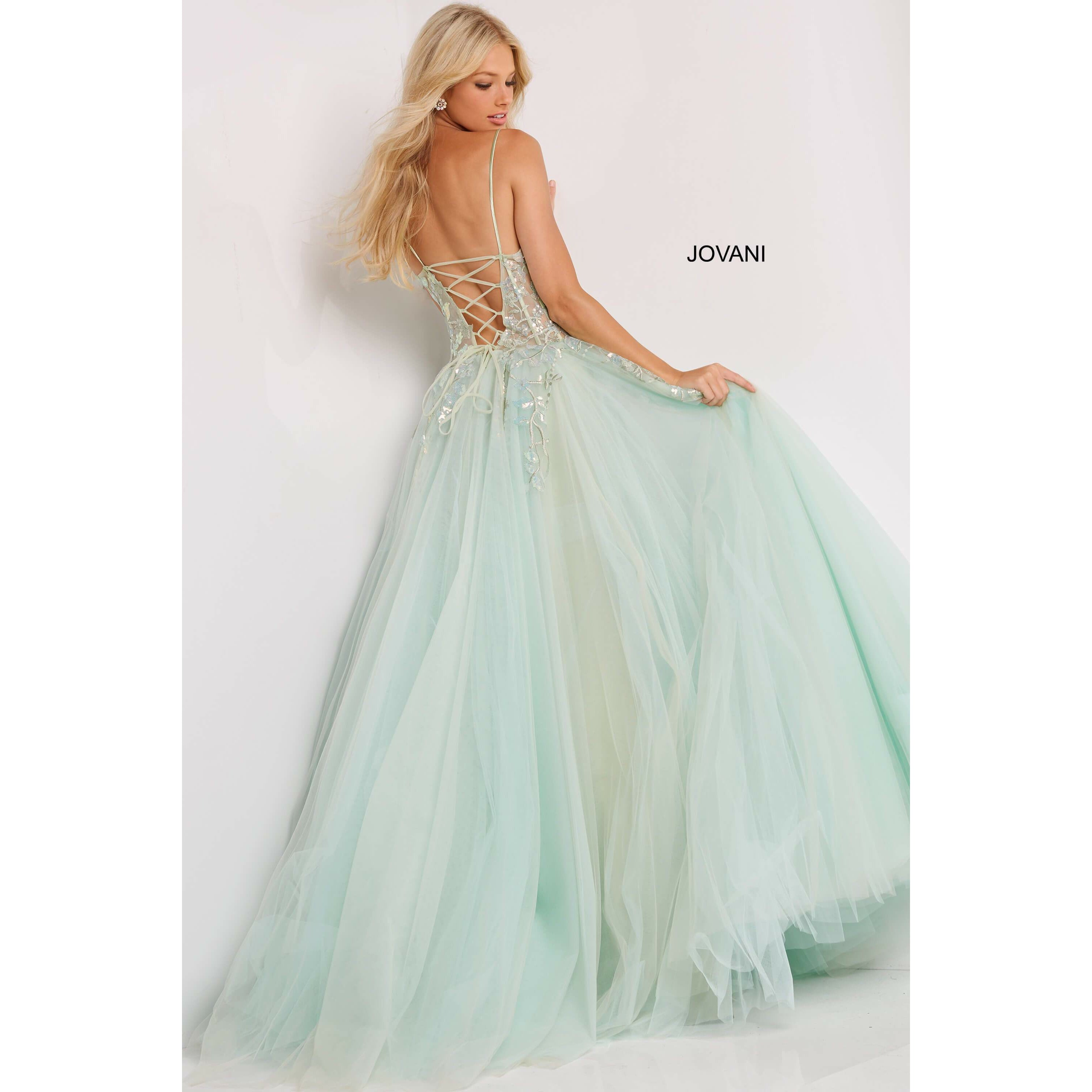 Jovani Prom Dress Jovani Mint Illusion Bodice Prom 2022 Ballgown 06816