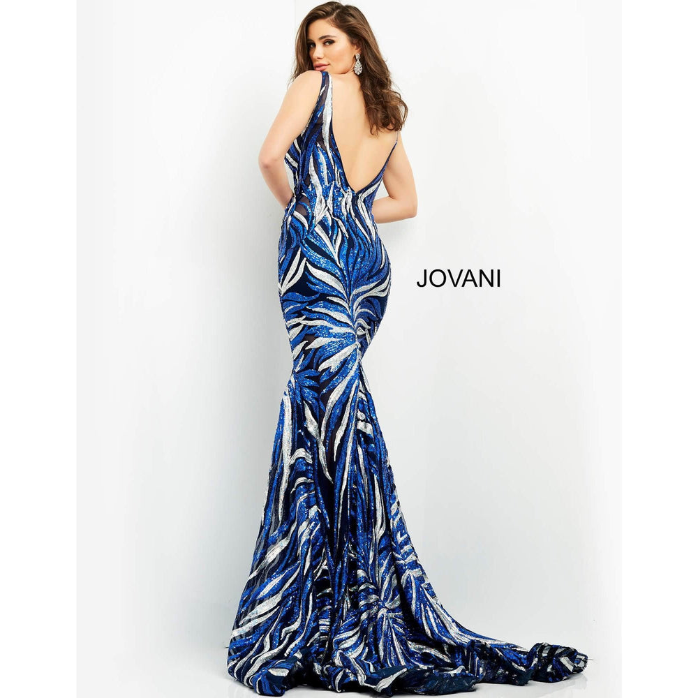 Jovani Prom Dress Jovani Navy Silver Sequin Prom Gown 06153