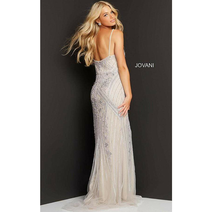 Jovani Prom Dress Jovani Nude Spaghetti Strap Embellished Prom Dress 06678