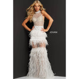 Jovani Prom Dress Jovani Off White Beaded Feather Skirt Prom Dress 07317