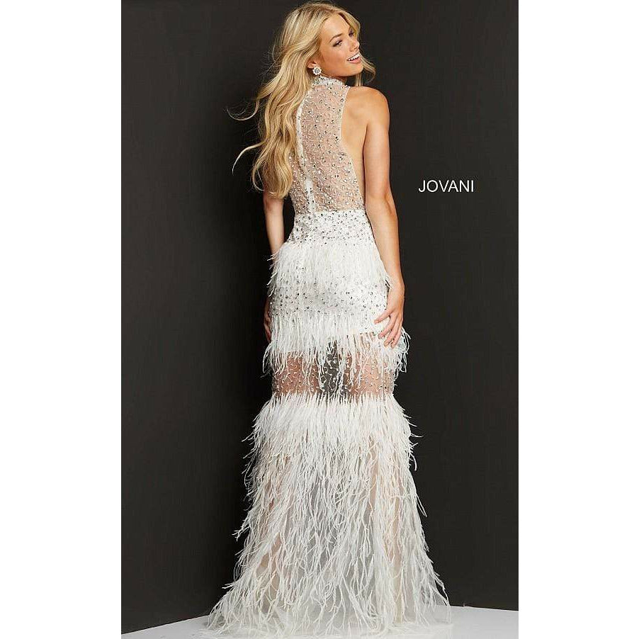 Jovani Prom Dress Jovani Off White Beaded Feather Skirt Prom Dress 07317