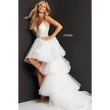 Jovani Prom Dress Jovani Off White Embroidered High Low Prom Dress 07263