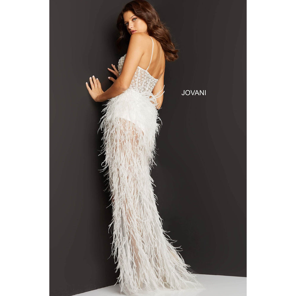 Jovani Prom Dress Jovani Off White Feather Embellished Prom Dress 07591