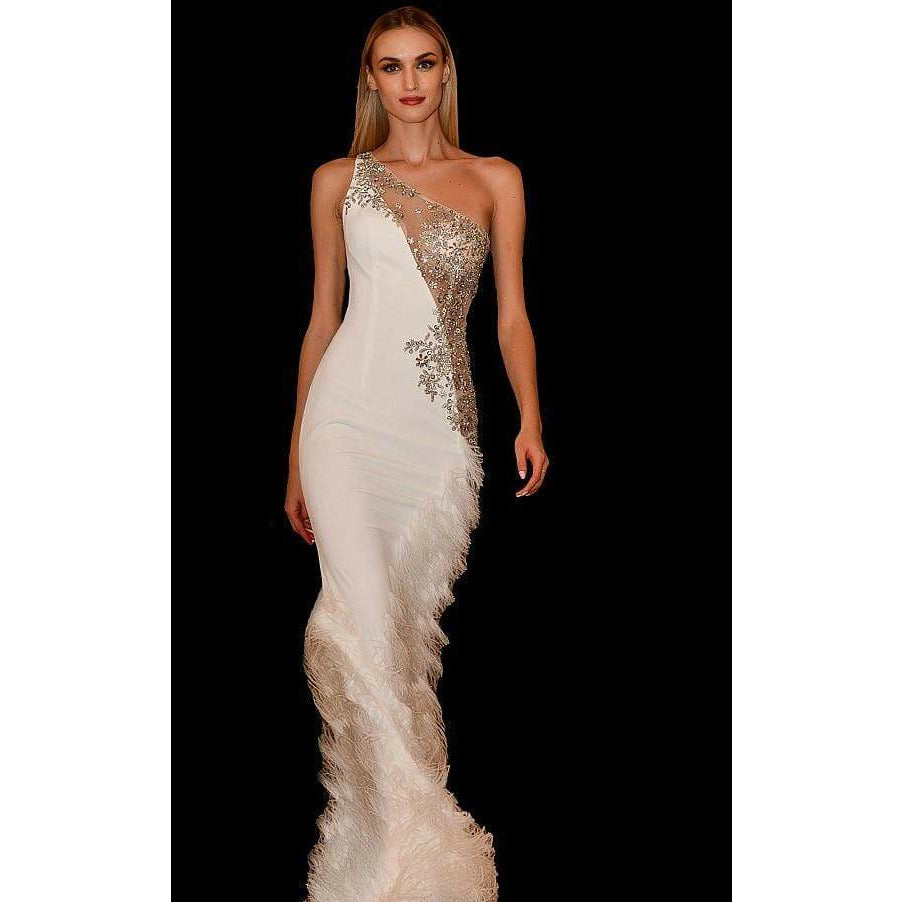 Jovani Prom Dress Jovani Off White Nude One Shoulder Sexy Prom Dress 03389